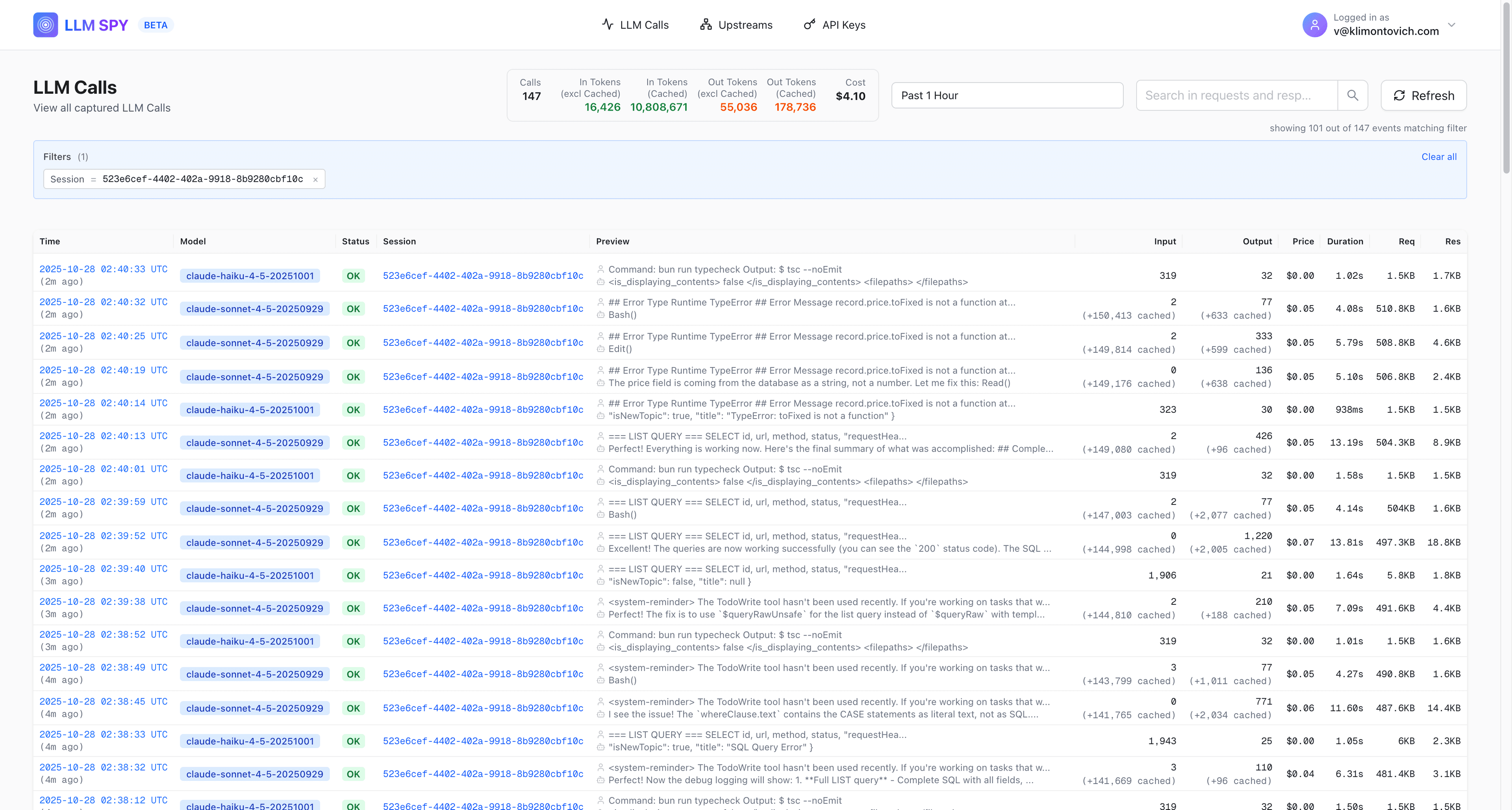 Dashboard view showing request monitoring